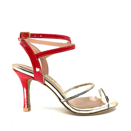 𝐕𝐈𝐕𝐄𝐋𝐋𝐀 | 𝐆𝐄𝐋𝐓𝐎𝐍𝐘® Kırmızı Rugan Deri & Altın Detaylı El Yapımı Kadın Topuklu Ayakkabı • Tango • Düğün • Gece