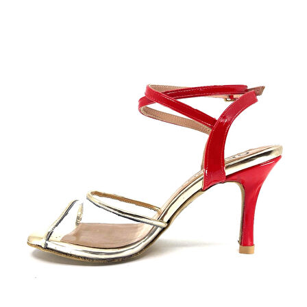 𝐕𝐈𝐕𝐄𝐋𝐋𝐀 | 𝐆𝐄𝐋𝐓𝐎𝐍𝐘® Kırmızı Rugan Deri & Altın Detaylı El Yapımı Kadın Topuklu Ayakkabı • Tango • Düğün • Gece