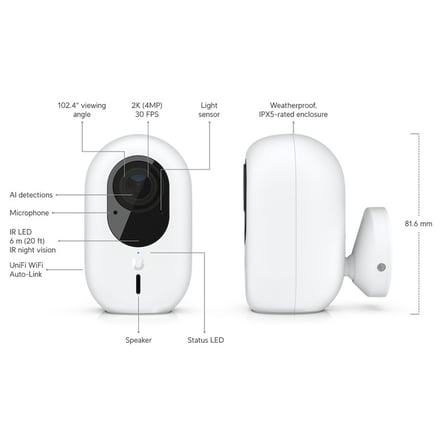 UBIQUITI UVC-G4-INS 4MP 2.8MM LENS 6 METRE IR ÇİFT YÖNLÜ KONUŞMA İNSAN/ARAÇ/HAYVAN ALGILAMA WIFI IPX5 KAMERA