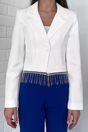 Kadın Sacak Taşlı Slim Fit Crop Blazer Ceket