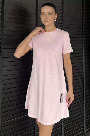 Kadın Bisiklet Yaka Arma Detaylı T-shirt Elbise