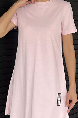 Kadın Bisiklet Yaka Arma Detaylı T-shirt Elbise