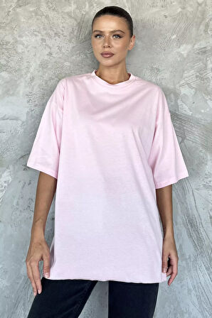 Kadın Bisiklet Yaka Yan Yırtmaç Detaylı Salaş T-shirt