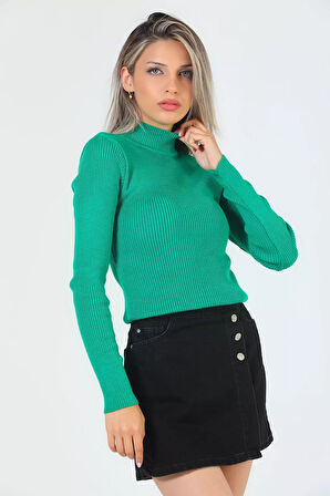 Kadın Yarım Balıkçı Yaka Likralı Triko Bluz (s-m-l Beden Uyumludur)