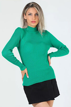 Kadın Yarım Balıkçı Yaka Likralı Triko Bluz (s-m-l Beden Uyumludur)