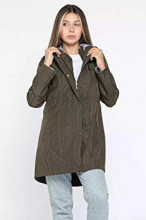 Kadın Kapüşonlu Çizgi Detaylı Trençkot