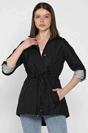 Kadın Bel Bağcıklı Astarlı Trençkot