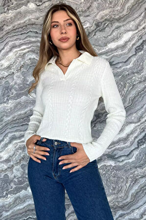 Kadın Polo Yaka Triko Bluz (s-m-l Beden Uyumludur)