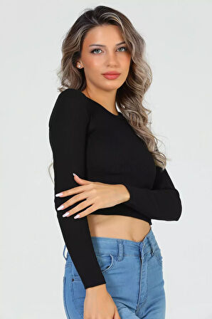 Kadın Bisiklet Yaka Kaşkorse Crop Body Bluz