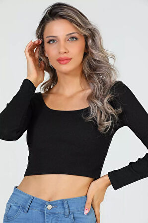 Kadın Kare Yaka Kaşkorse Crop Body Bluz