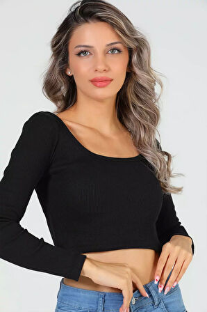 Kadın Kare Yaka Kaşkorse Crop Body Bluz