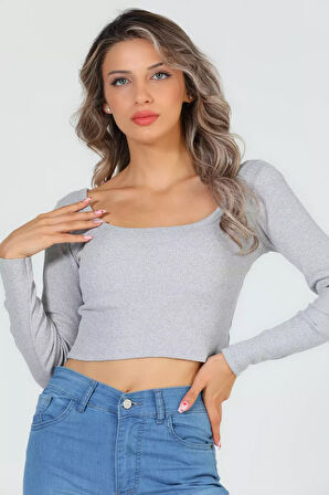 Kadın Kare Yaka Kaşkorse Crop Body Bluz