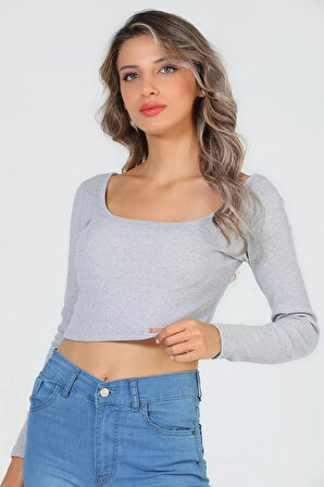 Kadın Kare Yaka Kaşkorse Crop Body Bluz