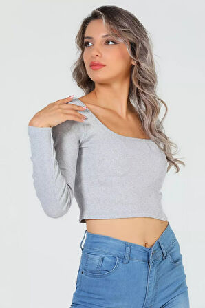 Kadın Kare Yaka Kaşkorse Crop Body Bluz