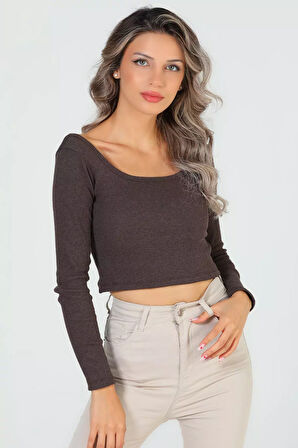 Kadın Kare Yaka Kaşkorse Crop Body Bluz
