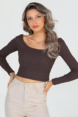 Kadın Kare Yaka Kaşkorse Crop Body Bluz