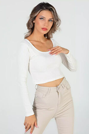 Kadın Kare Yaka Kaşkorse Crop Body Bluz
