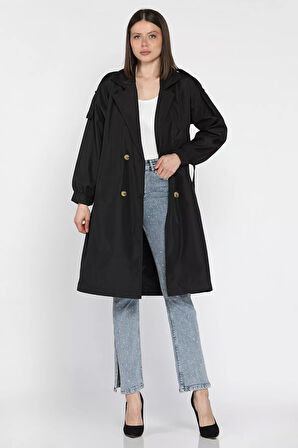 Kadın Kruvaze Yaka Astarlı Bel Kuşaklı Tarz Trençkot