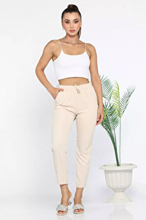 Bel Lastikli Slim Fit Kumaş Pantolon