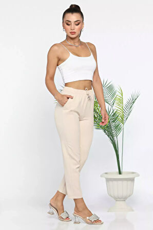 Bel Lastikli Slim Fit Kumaş Pantolon