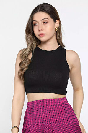 Bisiklet Yaka Kaşkorse Crop Top Büstiyer Bluz