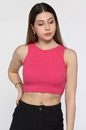 Bisiklet Yaka Kaşkorse Crop Top Büstiyer Bluz