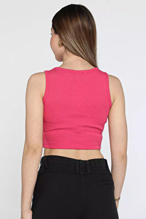 Bisiklet Yaka Kaşkorse Crop Top Büstiyer Bluz
