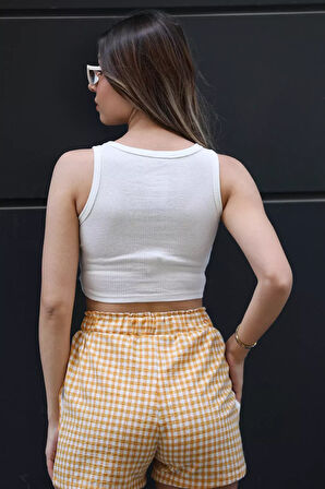 Bisiklet Yaka Kaşkorse Crop Top Büstiyer Bluz