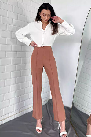 Kadın Fermuarlı Çimalı Pantolon