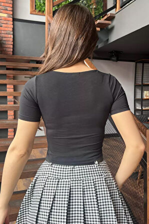 Kare Yaka Crop Top Body Bluz