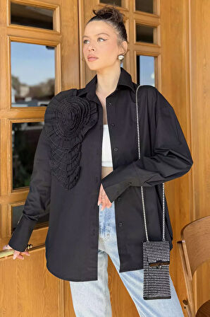 Gül Detaylı Tarz Kadın Gömlek