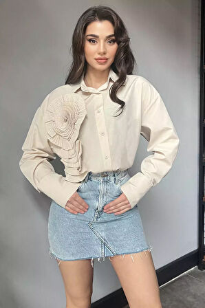 Gül Detaylı Tarz Kadın Gömlek