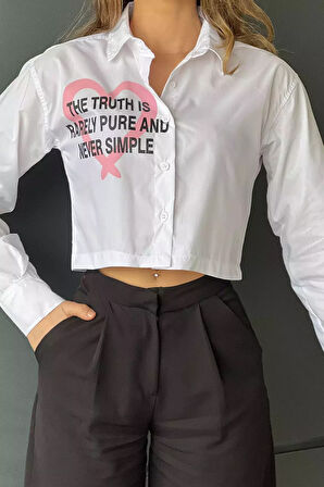 Ön Renkli Baskılı Crop Tops Kadın Gömlek