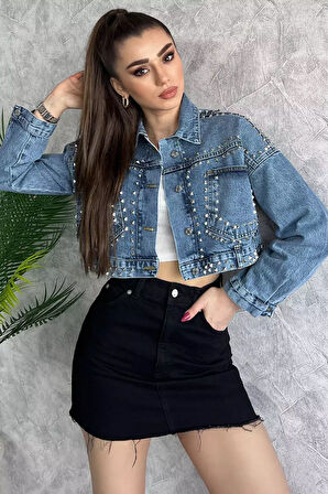Droplu Crop Top Jean Kot Ceket