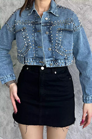 Droplu Crop Top Jean Kot Ceket