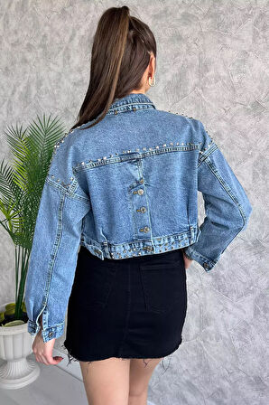 Droplu Crop Top Jean Kot Ceket