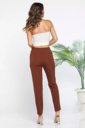 Kadın Düğme Detaylı Cepli Bol Paça Pantolon