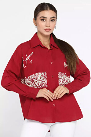Leopar Baskılı Yazlık Salaş Kadın Keten Gömlek