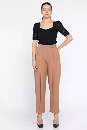 Yüksek Bel Pileli Kadın Bol Kesim Kumaş Pantolon