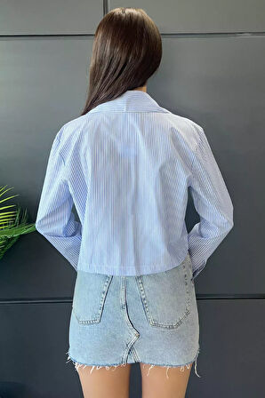 Gül Motifli Çizgi Desen Kadın Gömlek