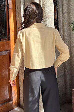 Çiçekli Keten Crop Top Gömlek