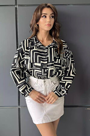 Desenli Oversize Saten Gömlek