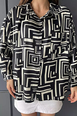 Desenli Oversize Saten Gömlek