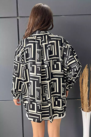 Desenli Oversize Saten Gömlek