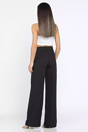 Yüksek Bel Taşlı Çimalı Kadın Palazzo Pantolon