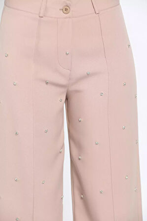 Yüksek Bel Taşlı Çimalı Kadın Palazzo Pantolon