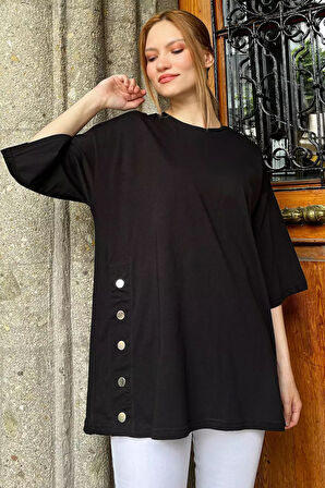 Yan Çıtçıtlı Oversize Tişört ( S-m-l-xl Uyumludur)