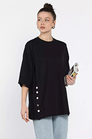 Yan Çıtçıtlı Oversize Tişört ( S-m-l-xl Uyumludur)