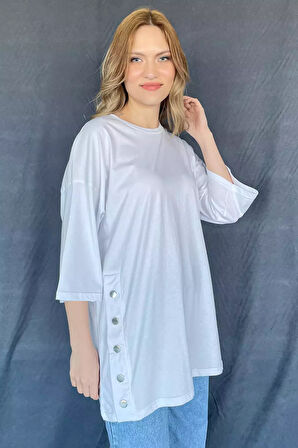 Yan Çıtçıtlı Oversize Tişört ( S-m-l-xl Uyumludur)