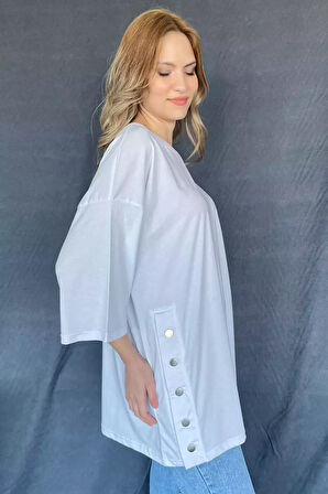 Yan Çıtçıtlı Oversize Tişört ( S-m-l-xl Uyumludur)